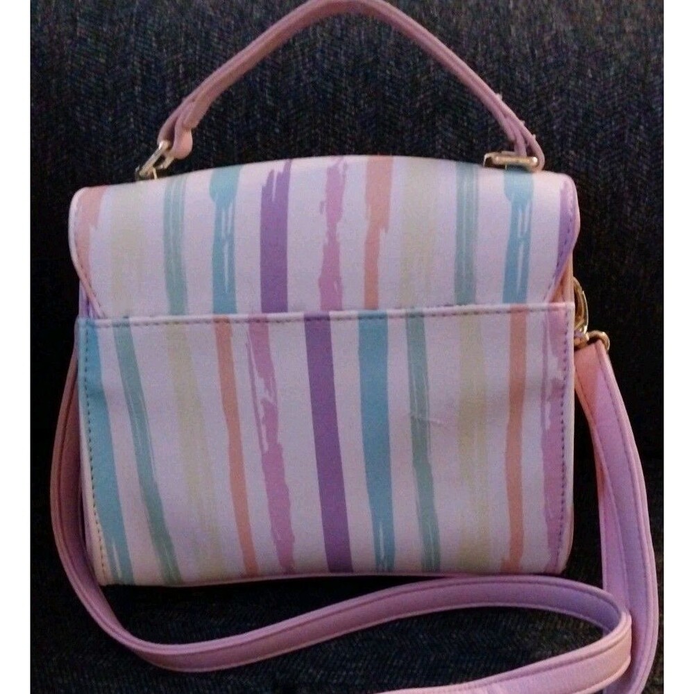 Betsey Johnson Be Mine Pastel Striped Crossbody Bag Satchel Flap Purse Small - Picture 2 of 10